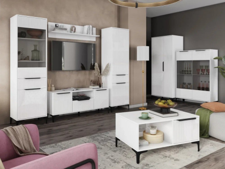 Модульная гостиная Кимберли-2, Белый/Белый глянец 