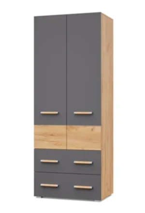 Шкаф двустворчатый с ящиками В23 Виора, Дуб золотой/графит 